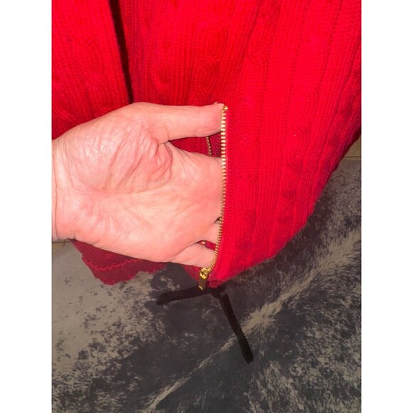 Lauren Ralph Lauren Preppy Old Money Fisherman Red Cable Heavy Knit Sweater - Picture 11 of 13